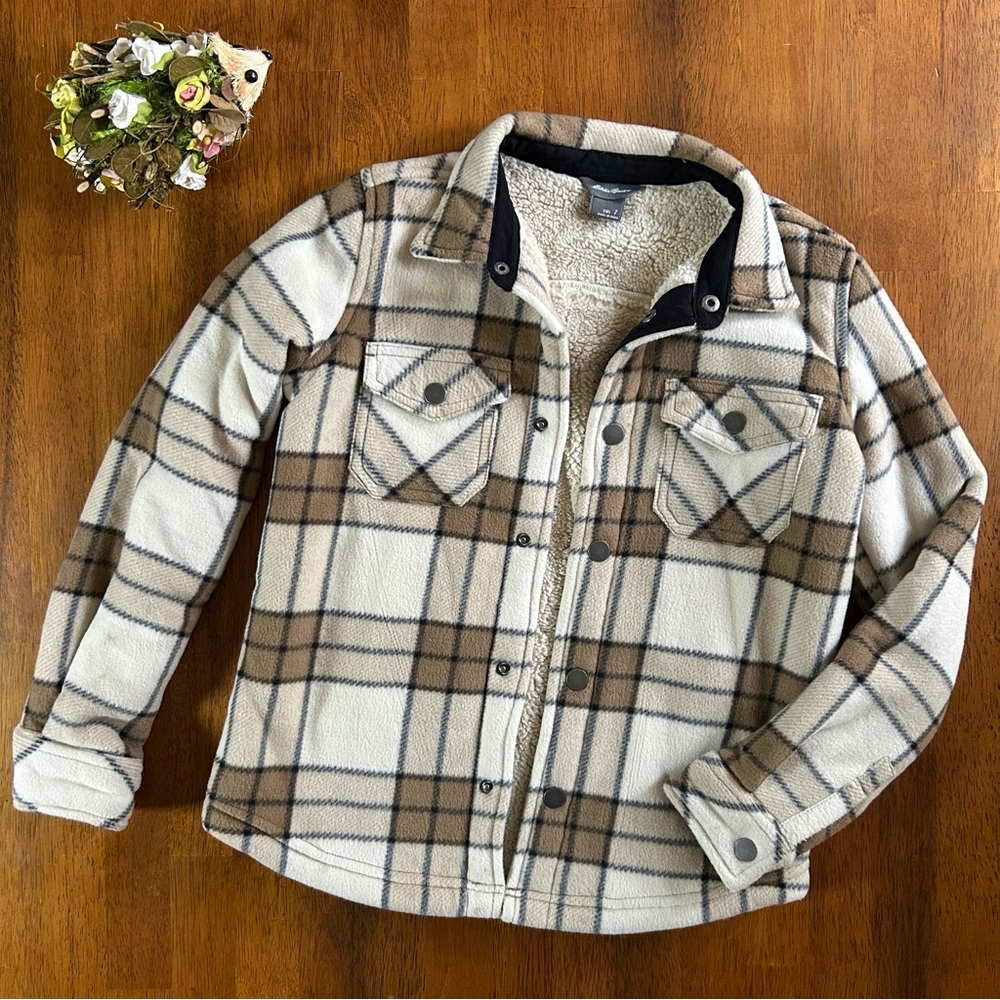 Eddie Bauer Kids Sherpa-Lined Plaid Shacket | Boys Size 7 | Toasty Lumberjack